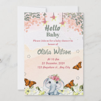 Convites Elephant Baby Shower Invitation for Baby Girl