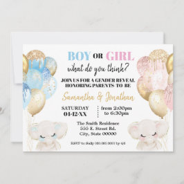 Convites Elephant Dourado brilho Balões gênero revelam