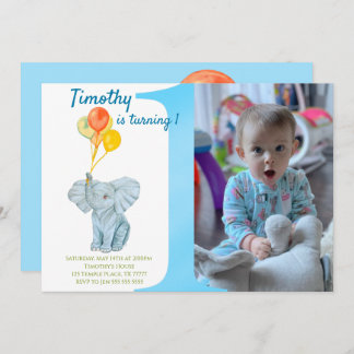 Convites Elephant First Birthday Boy Personalizado
