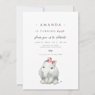 Convites Elephant Girl First Birthday, elefante virando uma