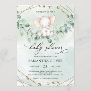 Convites Elephant Greenery Eucalyptus Dourado Geometric Bab