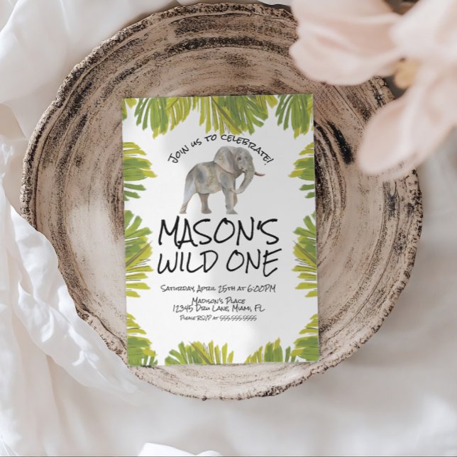 Convites Elephant Greenery First Birthday (Criador carregado)