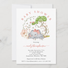 Convites Elephant Jungle Foliage Coral Girl Chá de fraldas 