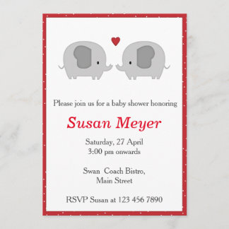Convites Elephant Love Heart Baby Invitation Red