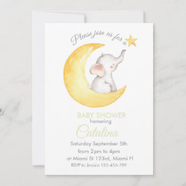 Convites Elephant on Moon Baby Shower Invitation