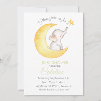 Convites Elephant on Moon Baby Shower Invitation