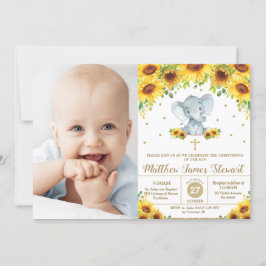 Convites Elephant Sunflower Christening Boy Photo