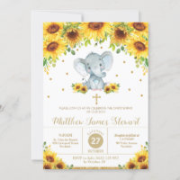 Elephant Sunflower Floral Christening Boy