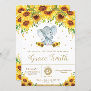 Convites Elephant Sunflower Floral Co-Ed Boy