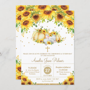 Convites Elephant Sunflower Pumpkin Christening Baptism