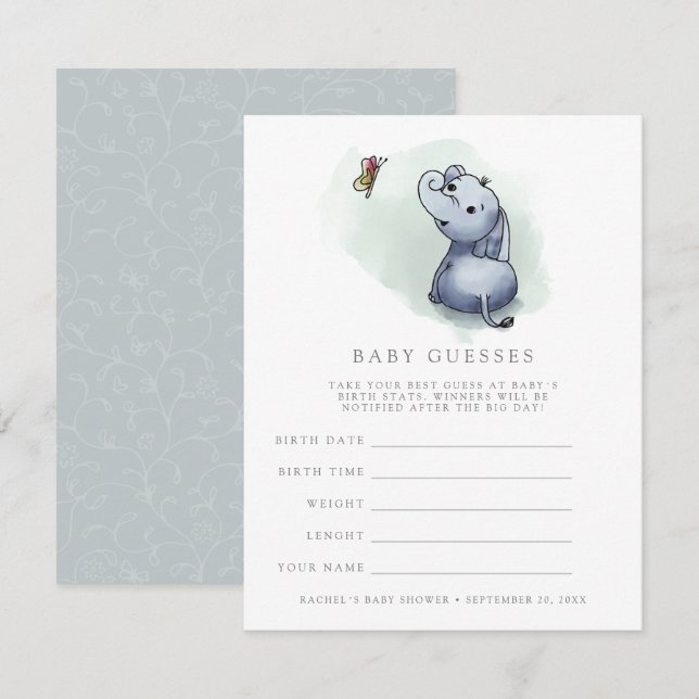 Convites Elephant w butterfly chá de fraldas adivinhando (Frente/Verso)