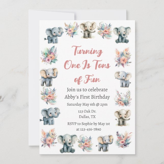 Convites Elephants & Boho Jungle Flowday (Frente)