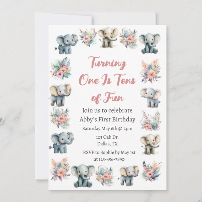 Convites Elephants & Boho Jungle Flowday (Frente)