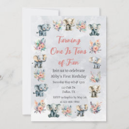 Convites Elephants & Boho Jungle Flowers no Aniversário da 