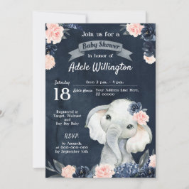Convites Elepht Gift Watercolor Floral Marinho Rosa