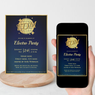 Convites Eletro EDM, partido temático de bola de disco de o