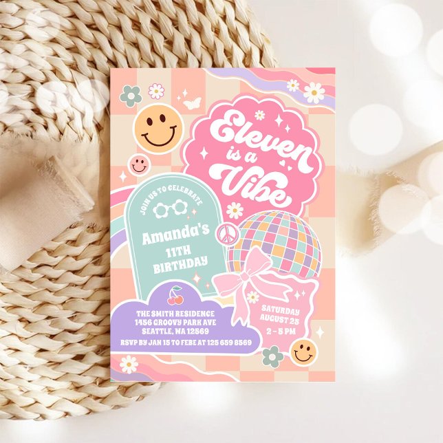 Convites Eleven Is A Vibe Cloud Rainbow Disco 11th Birthday (Criador carregado)