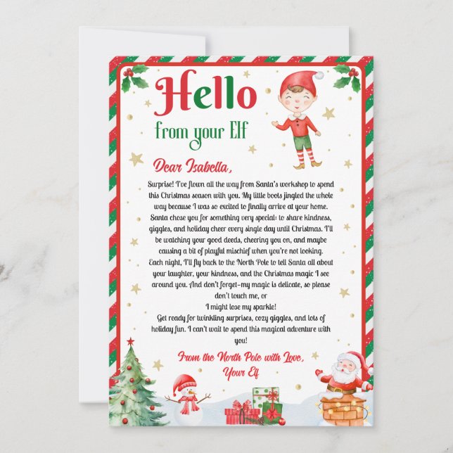 Convites Elf Arrival Letter Hello From Your Elf Elf Notes  (Frente)