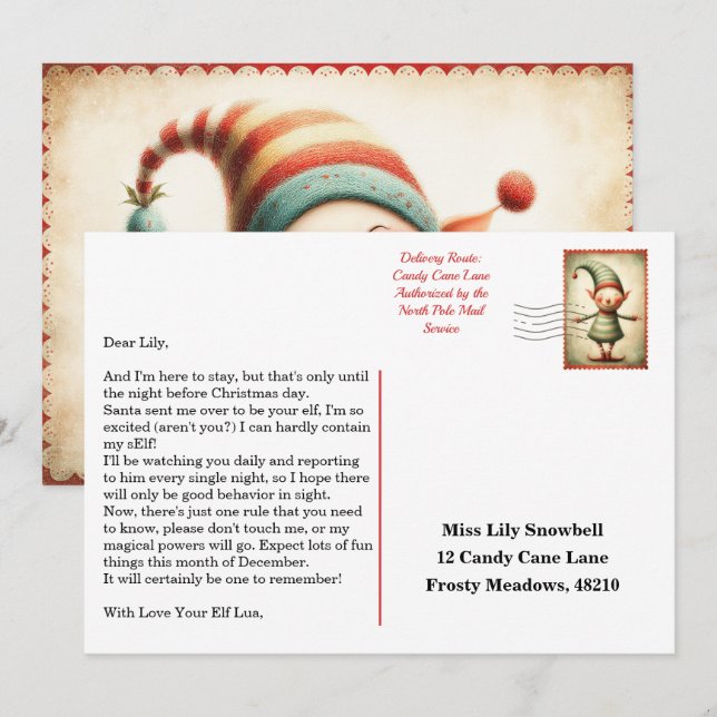Convites Elf Arrival Letter | North Pole Welcome Message (Frente/Verso)