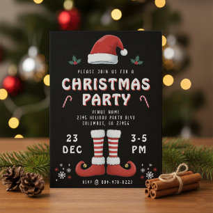 Convites Elf Boots Papai Noel Festa de Natal Negro