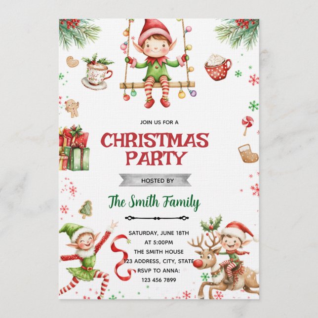 Convites Elf Christmas party Invitation (Frente)