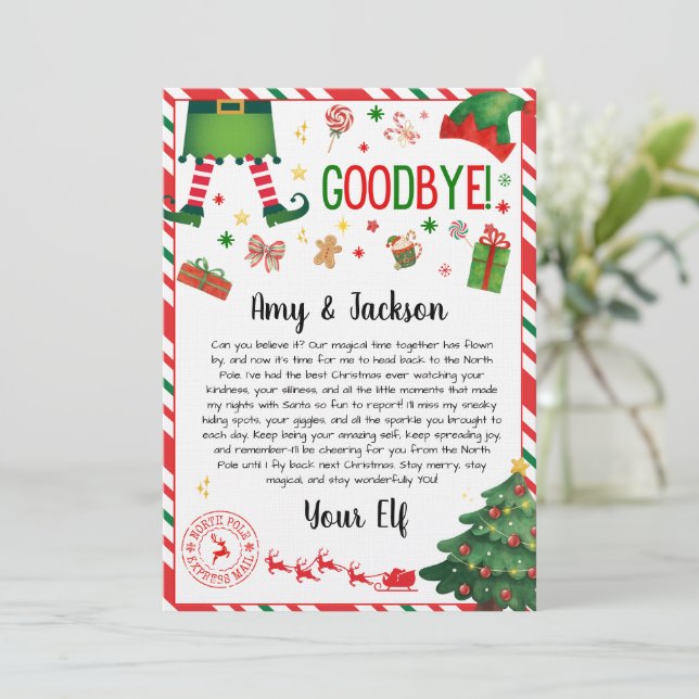 Convites elf goodbye letter - elf return letter (Em pé/Frente)