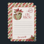 Convites Elf - Letra "I m Back" - Notecards editáveis<br><div class="desc">Estou de volta! Este pequeno elfo está esperando pela grande diversão de Natal. As aquarelas brancas e a tipografia sazonal complementam a design. Personalize este belo design de elfo com seus detalhes fácil e rapidamente. Pressione o botão personalizar para reorganizar e formate o estilo e a posição do texto.</div>