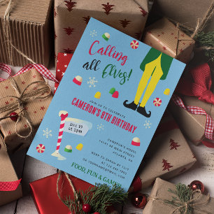 Convites Elf Movie Kids Winter Birday - Azul