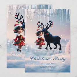 Convites Elfo de Natal bonito e renas escuras.
