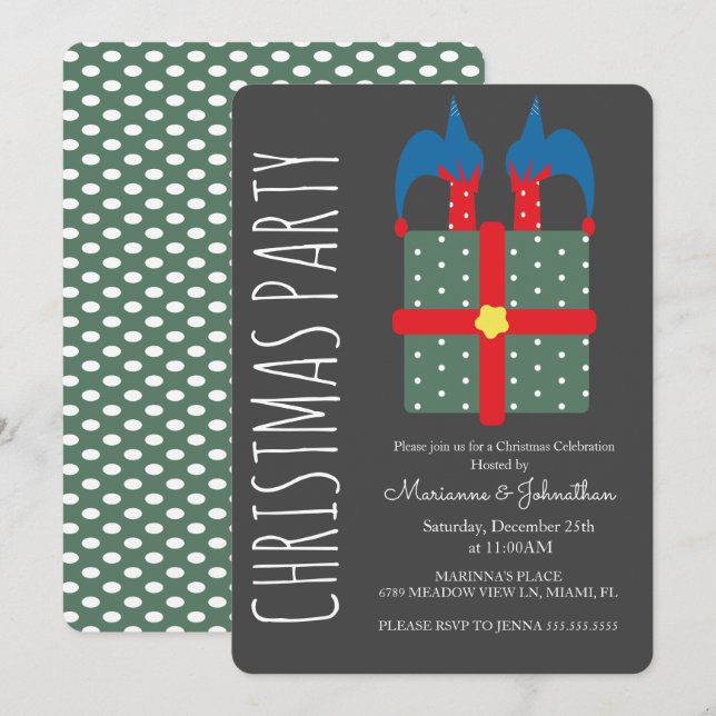 Convites Elfo De Natal Moderno Em Festa De Férias Atuais (Frente/Verso)