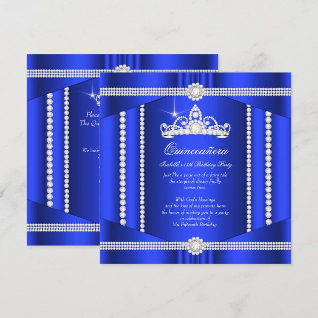 Convites Elite Azul Real Princesa Quinceanera Diamante (Frente/Verso)