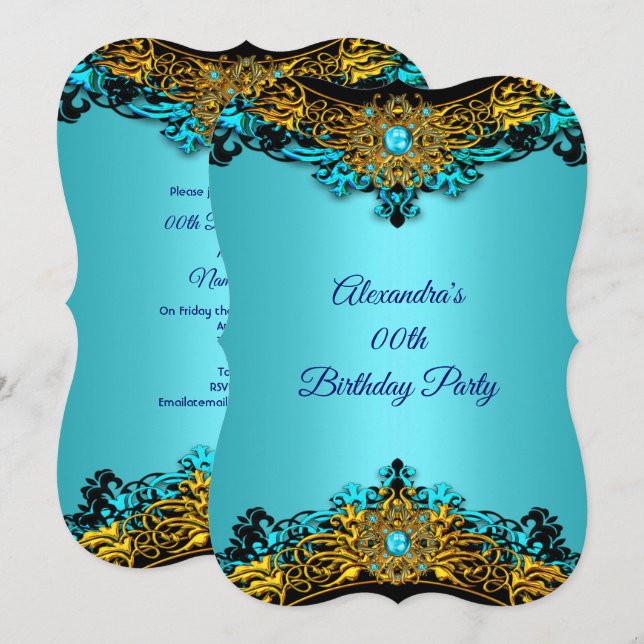 Convites Elite Azul Turquesa Pérola Dourado Preto Festa de  (Frente/Verso)