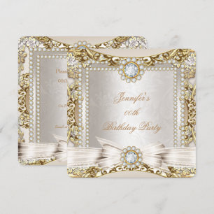 Convites Elite Creme Dourado Diamante Arco Damasko Festa de