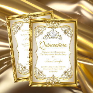 Convites Elite Dourado Bege Creme Princesa Quinceanera