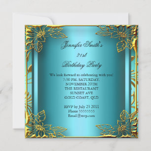 Convites Elite Elegante Aniversário Teal Dourado Preto Dama