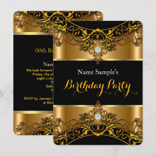 Convites Elite Elegante Royal Dourado Diamante Preto Aniver
