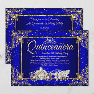 Convites Elite Princesa Quinceañera Azul Real Dourado Brilh