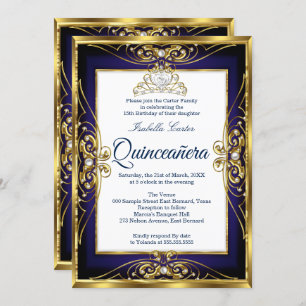 Convites Elite Quinceanera 15 Dourado Marinho Azul Tiara Fo