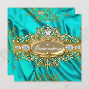 Convites Elite Quinceanera Teal Silk Silver Partido Dourado