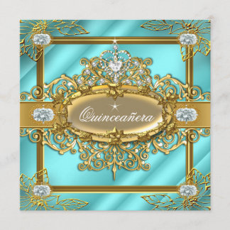 Convites Elite Quinze Anos Azul Teal Dourado Damask 15º