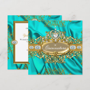 Convites Elite Quinze Anos Azul Teal Seda Prata Dourado Fes