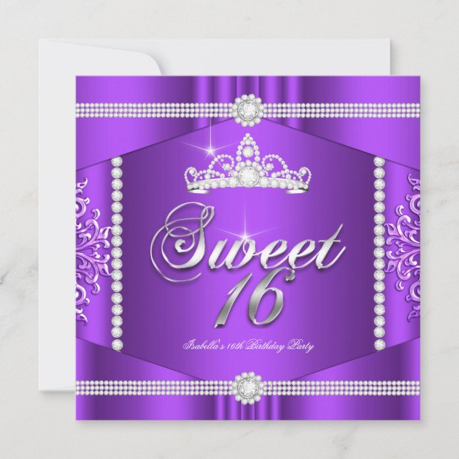 Convites Elite Renda Roxa Princesa Festa Sweet 16 Diamante (Frente)