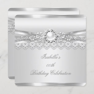 Convites Elite Silver White Pearl Lace Floral Birday