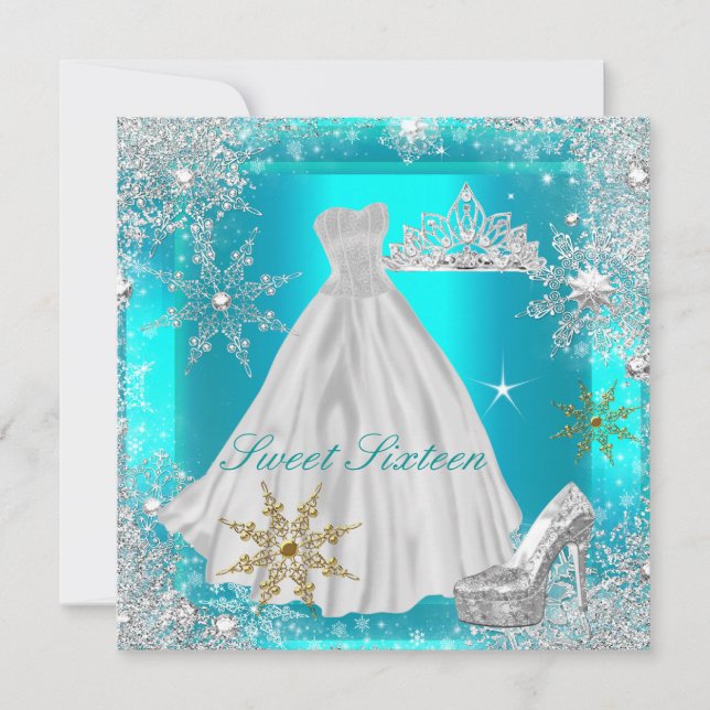 Convites Elite Sweet 16 Sweet Six Hot Teal White Dourado (Frente)