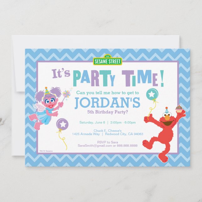 Convites Elmo e Abby Birthday (Frente)