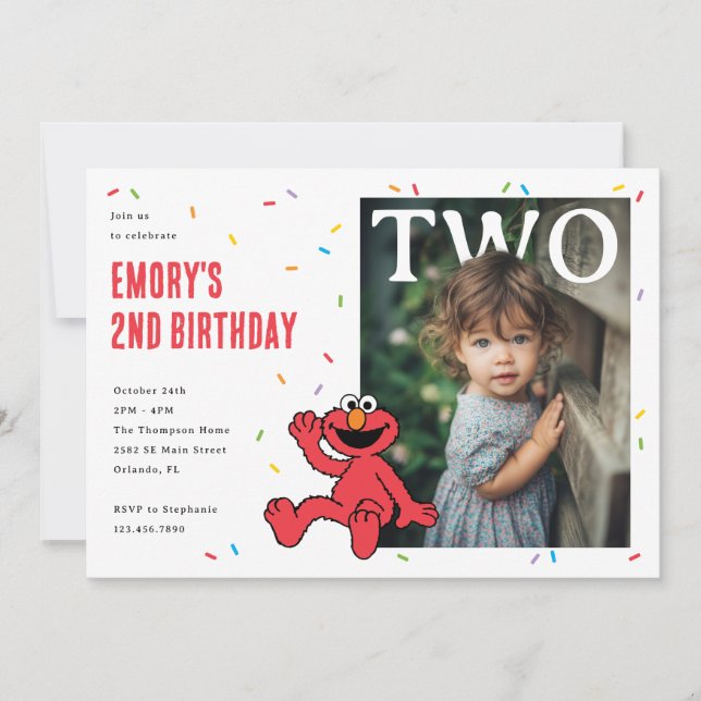 Convites Elmo Vermelho Confete Segundo Aniversário (Frente)