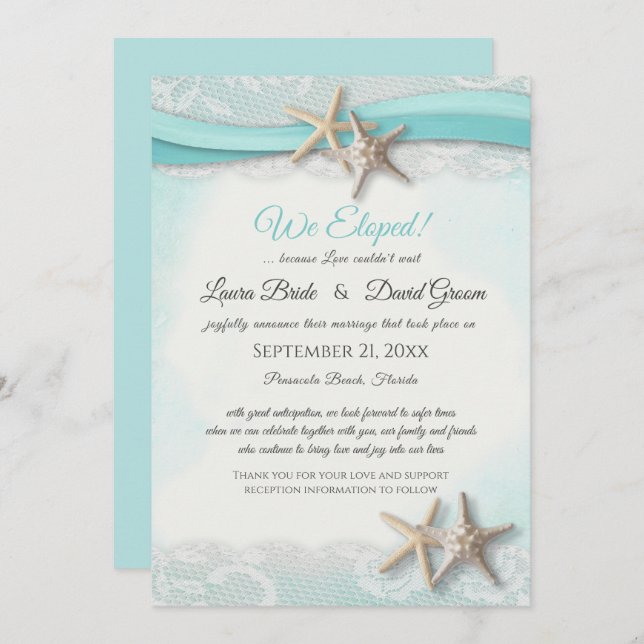 Convites Eloped Starfish Vintage Beach Casamento (Frente/Verso)