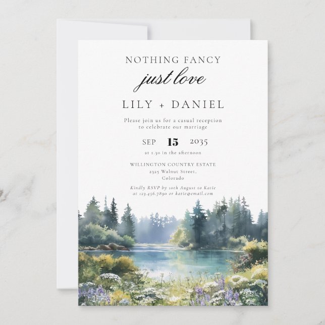 Convites Elopement Forest Lakeside Floral Wedding Reception (Frente)