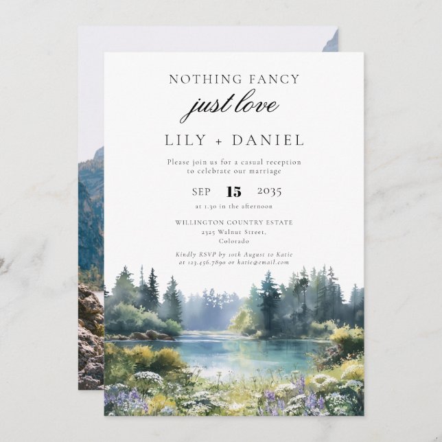 Convites Elopement Forest Lakeside Wedding Reception Photo (Frente/Verso)