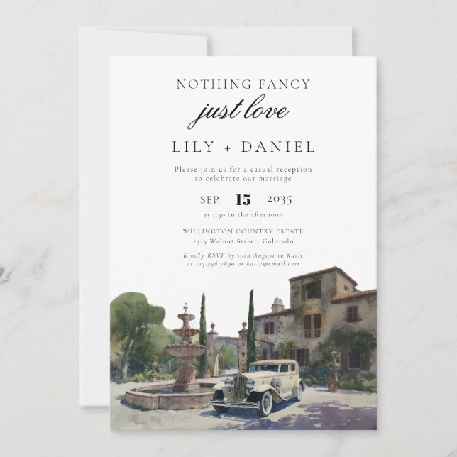 Convites Elopement Old Money Estate Wedding Reception (Frente)